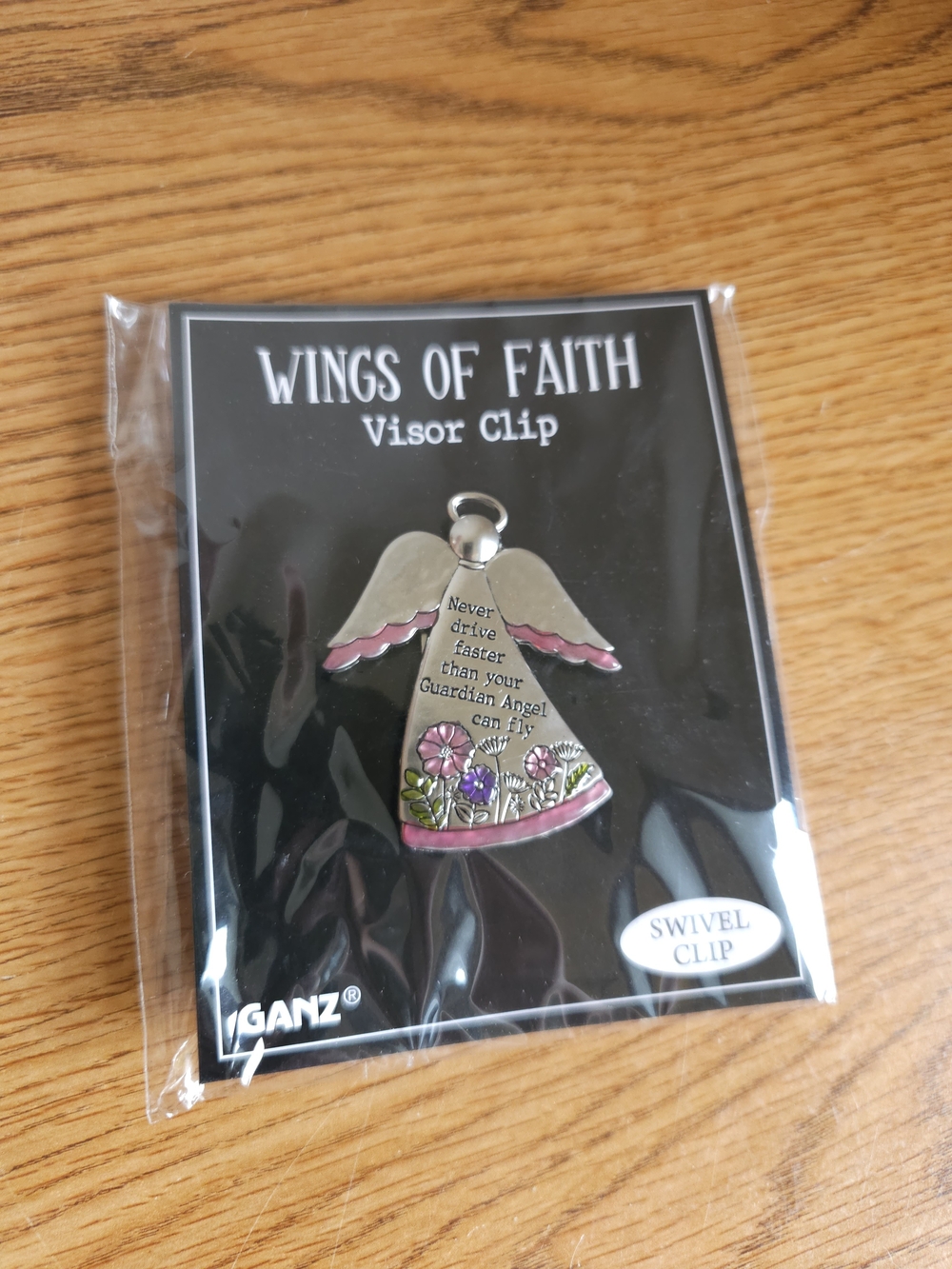 4/$10 Wings of Faith Angel Visor Clip with Pink Accents Ganz NEW Swivel Clip